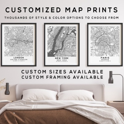 Map Prints - Set of 3 Customized City Maps